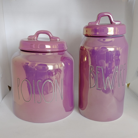 Rae Dunn Purple Beware Poison Halloween Luster Jars Canisters - Picture 2 of 8